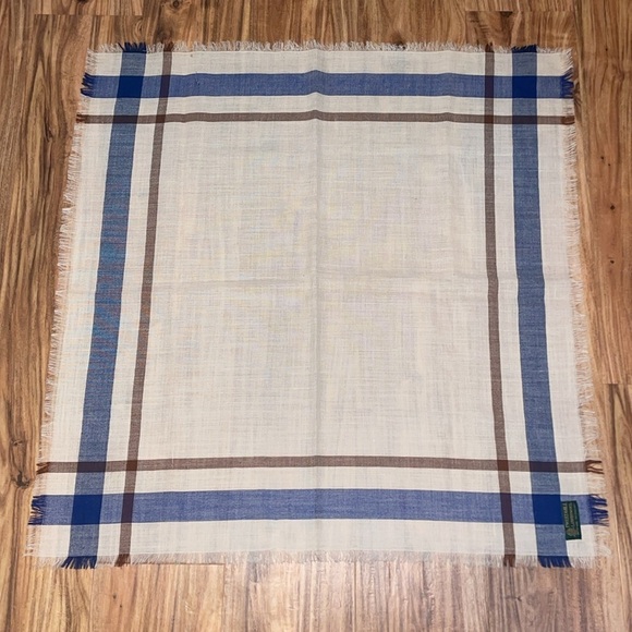 Tweedmill lambswool unisex scarf lambs wool cream blue brown plaid stripe light - Picture 2 of 6